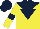 Silk - Yellow, dark blue yoke, inverted triangle, dark blue armlets, dark blue cap