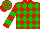 Silk - Red body, green three diamonds, red arms, green hooped, red cap, green hooped