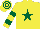 Silk - yellow, dark green star, hooped sleeves, hooped cap