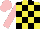 Silk - Yellow and black check, pink sleeves and cap