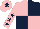 Silk - Pink and dark blue (quartered), pink sleeves, dark blue stars, pink cap, dark blue star