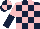 Silk - Dark blue and pink check, pink and dark blue halved sleeves, dark blue and pink quartered cap