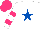 Silk - White, royal blue star, white and shocking pink hooped sleeves, shocking pink cap