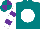 Silk - Teal, white ball, purple bars on white sleeves, teal and purple quartered cap