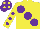 Silk - Yellow, large purple spots, spots on sleeves, purple cap, yellow spots