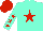 Silk - Aqua, red star, red stars on aqua sleeves, red cap