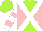 Silk - Lime green, white cross belts, pink diagonal quarters, lime green and pink bars on white sleeves