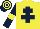 Silk - yellow, dark blue cross of lorraine, dark blue sleeves, yellow armlets, dark blue cap, yellow hoops