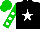 Silk - Black, white star, white dots on green sleeves, green cap