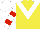 Silk - Yellow, white v bib, white and red hooped sleeves, white cap