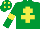 Silk - Emerald green, yellow cross of lorraine, armlets, diamonds on cap