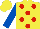 Silk - Yellow, red spots, royal blue sleeves