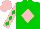 Silk - Green, golfing horse on pink diamond, green diamond stripe on pink sleeves, pink cap