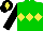 Silk - Green, yellow triple diamonds, black arms, black cap, yellow diamond