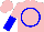 Silk - Pink, blue circle, pink and blue halved sleeves, pink cap