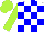 Silk - White, blue checked, lime green sleeves and cap
