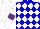 Silk - Blue and white diamonds, purple hoop on white sleeves, white cap