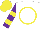 Silk - White, purple and yellow circle emblem, yellow bars on purple sleeves, white, purple and yellow cap