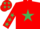 Silk - RED, emerald green star & stars on sleeves, red cap, emerald green stars