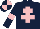 Silk - Dark blue, pink cross of lorraine and armlets, quartered cap