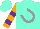 Silk - Aqua, grey horseshoe and lazy r farm, purple bars on orange sleeves, aqua cap