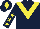 Silk - Dark blue, yellow chevron, yellow stars on sleeves, yellow diamond on cap