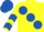 Silk - Yellow, large Royal Blue spots, chevrons on sleeves, Royal Blue cap