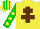 Silk - Yellow, brown cross of lorraine, green sleeves, yellow spots, yellow cap, green stripes