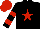 Silk - black, red star, hooped sleeves, red cap