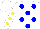 Silk - White, blue dots, yellow dots on sleeves