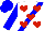 Silk - white, red hearts, blue sash, blue sleeves and cap