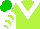 Silk - Lime green, white chevron on front and back, white chevrons on sleeves, green cap