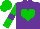 Silk - purple, green heart, purple armlets on green sleeves, green cap