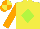 Silk - Yellow body, lime green diamond, orange arms, orange cap, yellow quartered