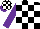 Silk - Black and white checks,  purple sleeves, black and white checked cap,  purple peak