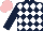 Silk - Dark blue and white diamonds, dark blue sleeves, pink cap