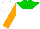 Silk - White, green yoke, horse emblem, orange sleeves, white cap, horse emblem