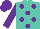 Silk - turquoise, purple spots, purple sleeves and cap