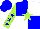 Silk - Blue and white quarters, lime star, lime sleeves, blue stars