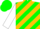 Silk - Green, White and Gold diagonal stripes, Green shamrock, White sleeves, Green shamrocks, Green cap
