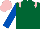 Silk - Dark green, pink epaulets, royal blue sleeves, pink cap