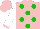 Silk - Pink, green dots, pink cuffs on white sleeves