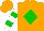 Silk - Orange, green diamond, white sleeves, two green hoops