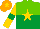 Silk - Light green and emerald green halved horizontally, gold star, gold sleeves, emerald green armlets, orange cap, gold star