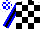 Silk - White and black checks, black stripe on blue sleeves, white and blue checked cap