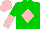 Silk - Green, pink diamond, green and pink halved sleeves, pink cap