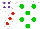 Silk - White, Green spots, red spots on sleeves, purple spots on cap