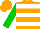 Silk - Orange, white hoops, green sleeves, orange cap