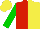 Silk - Red and yellow halved, green sleeves, yellow cap