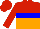 Silk - red and orange halved horizontally, blue hoop, red cap